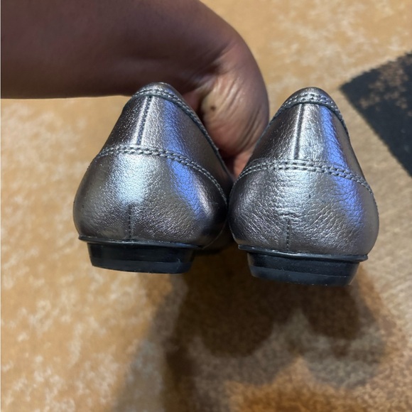 BCBG Metallic Pewter Leather Flats with Buckle - Picture 4 of 14